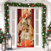 Aperturee - Cute Boy Girl Santa Claus Red Christmas Door Cover